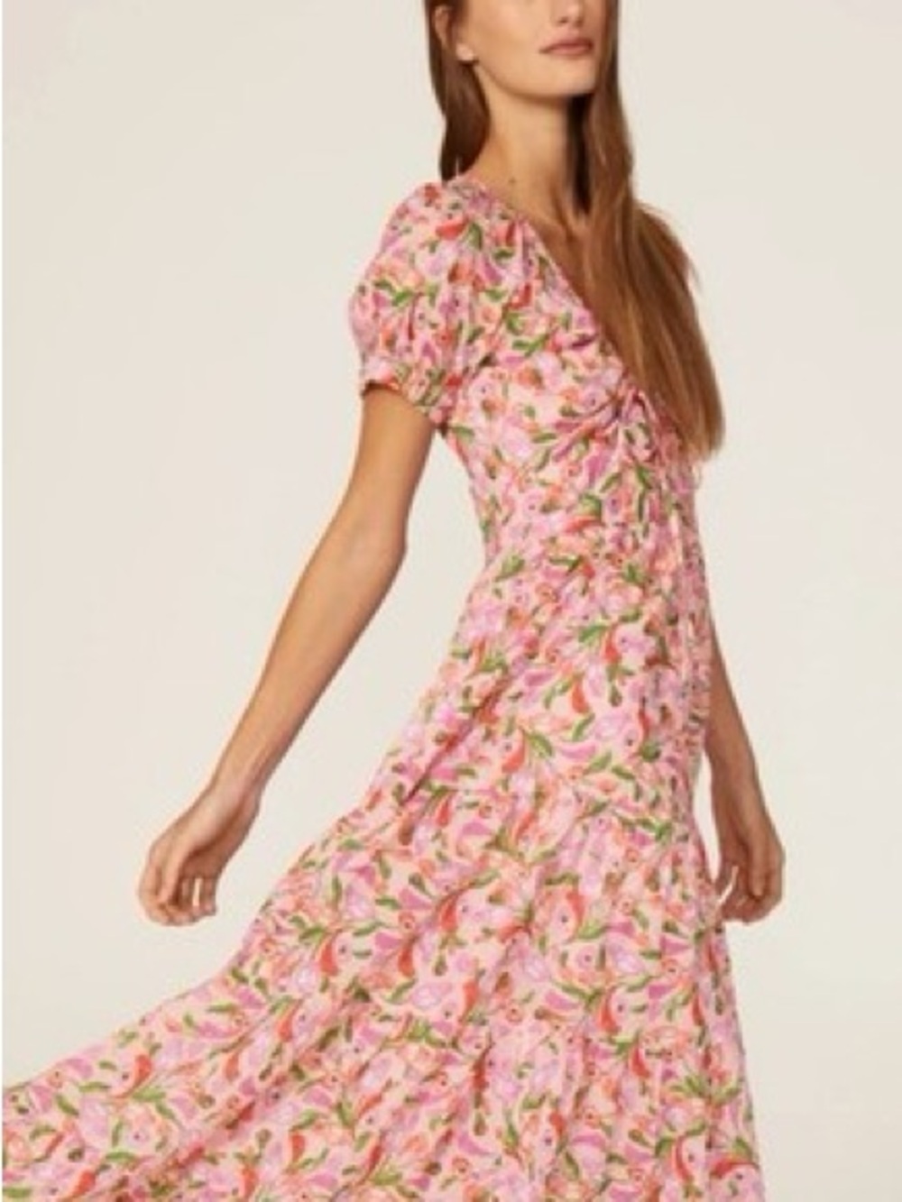 Banjanan Pink Floral Maxi Dress with Green Accents